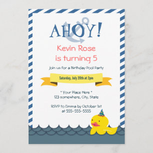 Rubber Duck Nautical Birthday Party Invitations