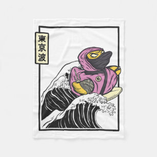 Rubber Duck Ninja Surfing Kanagawa Wave Kawaii Aes Fleece Blanket