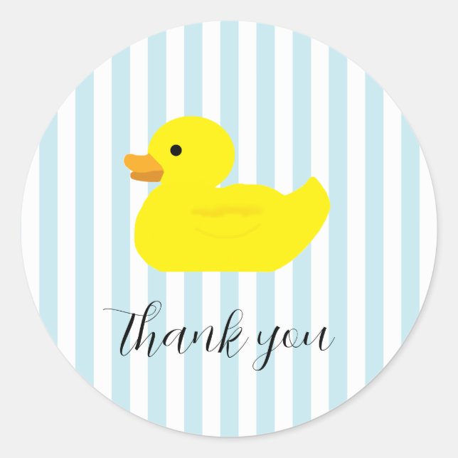 Rubber Duck Party Blue Stripe Classic Round Sticker (Front)