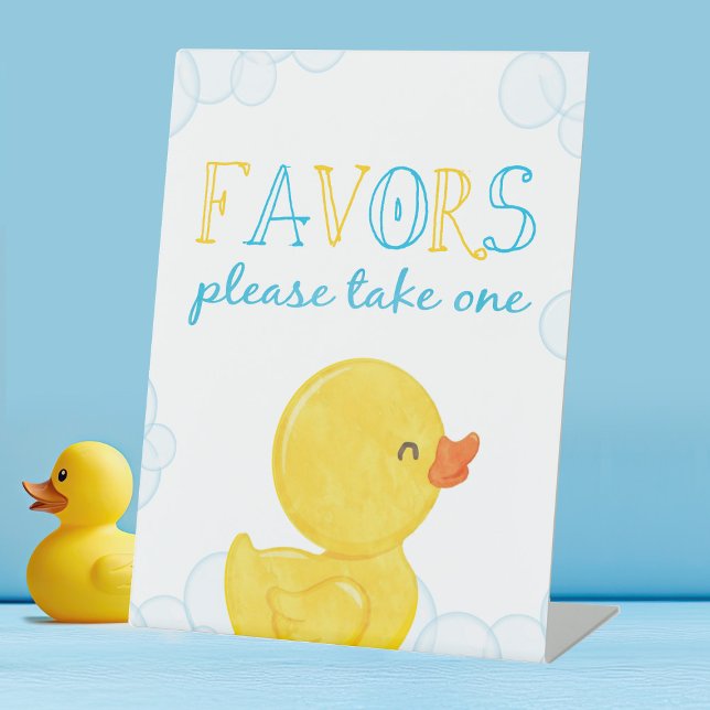 Rubber Duck Party Favour Birthday or Baby Shower Pedestal Sign (Watercolor Rubber Duck Party Favor Table Pedestal Party Sign)