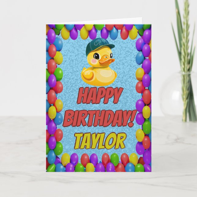 Rubber Duck Personalised Fun Greeting Birthday Card (Front)