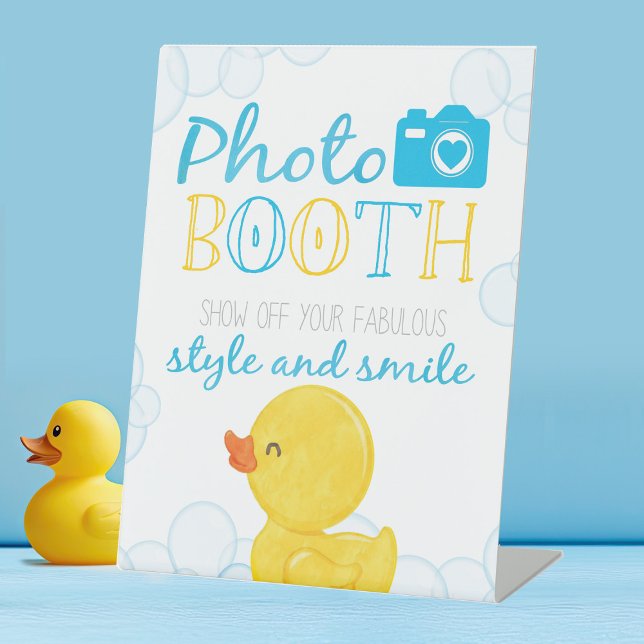 Rubber Duck Photo Booth Baby Shower or Birthday Pedestal Sign (Watercolor Rubber Duck Photo Booth Table Pedestal Party Sign)