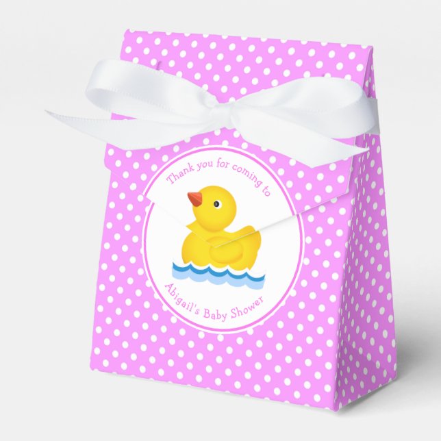 Rubber Duck Pink and White Polka Dot Baby Shower Favour Box (Front Side)