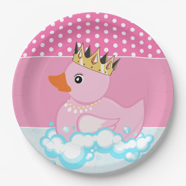 Rubber Duck (Pink) Birthday Party Paper Plate (Front)