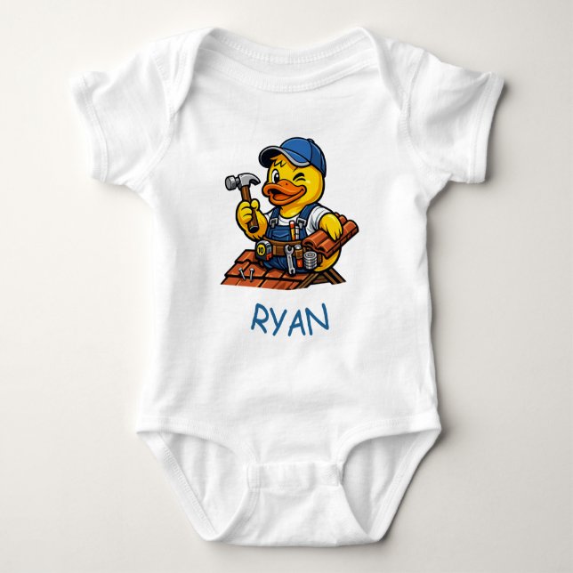 Rubber Duck Roofer Baby Bodysuit (Front)