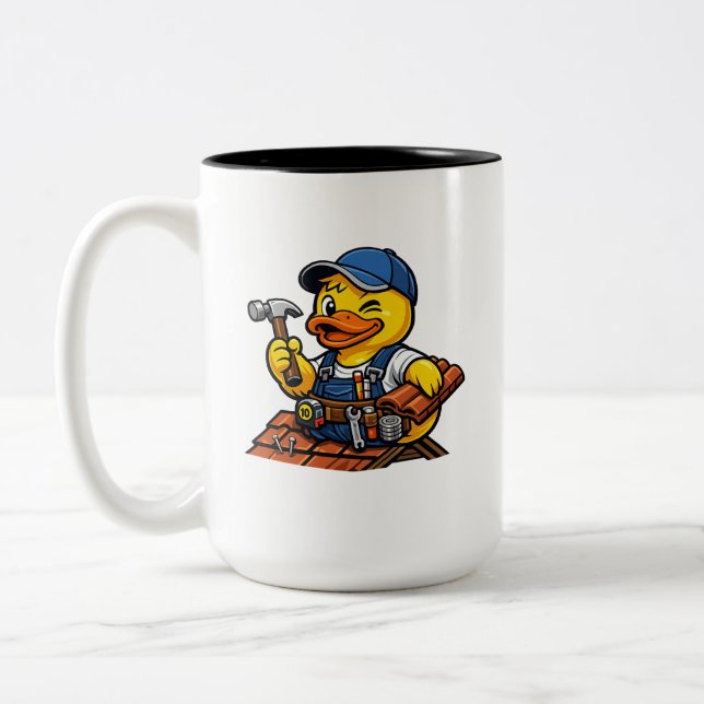 Rubber Duck Roofer Two-Tone Coffee Mug (Left)