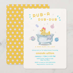 Rubber Duck Rub A Dub Dub Bathtub Baby Shower  Invitation