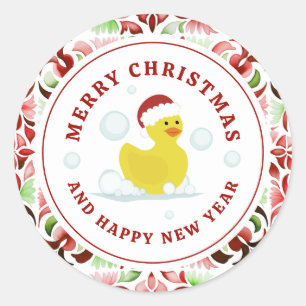 Rubber Duck Santa Christmas Photo Watercolor Classic Round Sticker