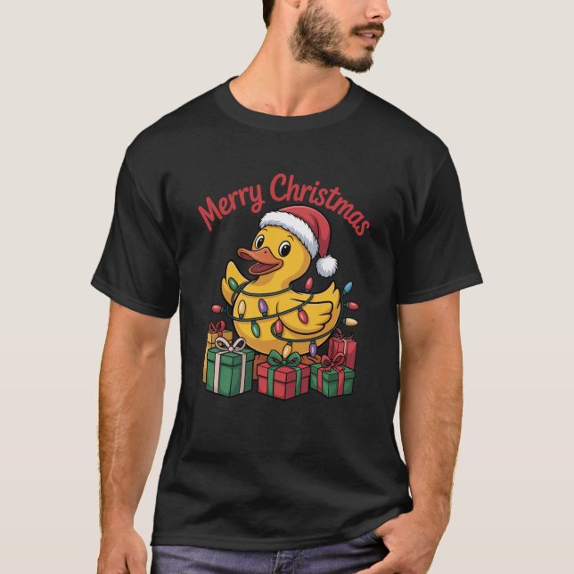 Rubber Duck Santa Hat Animals Lovers Ugly Christma T-Shirt (Front)