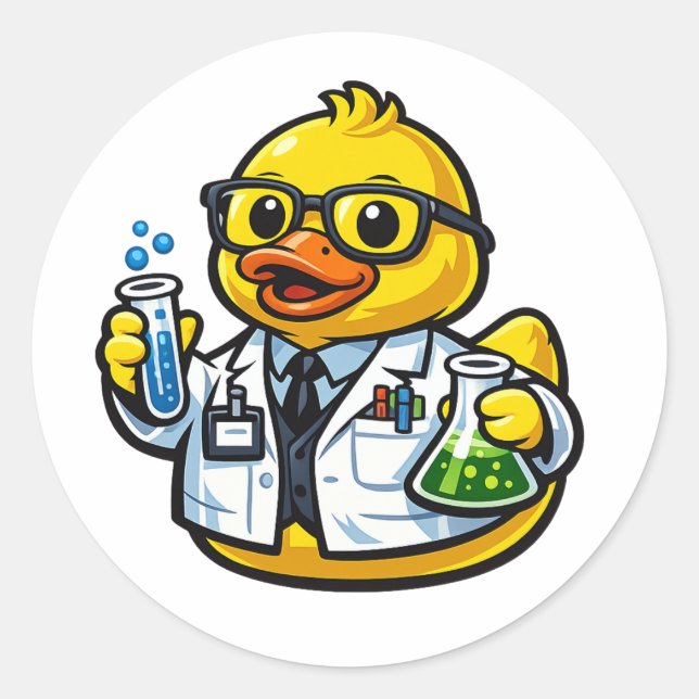 Rubber Duck Scientist Classic Round Sticker (Front)