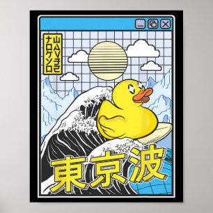Rubber Duck Surfing Kanagawa Wave Kawaii Vaporwave Poster