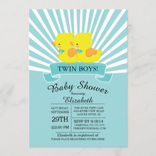 Rubber Duck Twin Boys Baby Shower Invitation