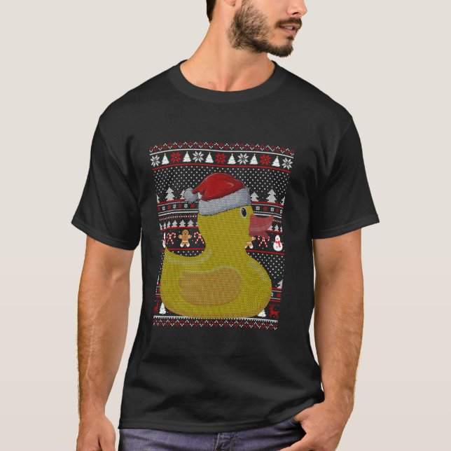 Rubber Duck Ugly Santa Hat Duck Christmas T-Shirt (Front)