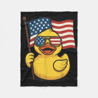 Rubber Duck Usa Flag Independence Day Bath Duck  Fleece Blanket