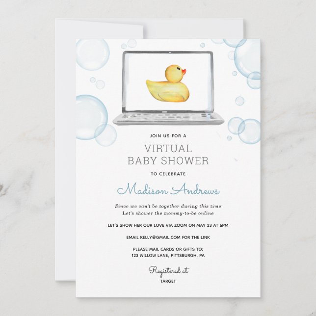 Rubber Duck Virtual Baby Shower Invitation (Front)