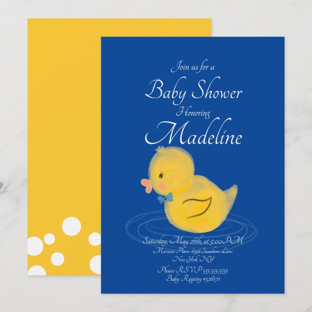 Rubber Duck Watercolored   Baby Shower Invitation (Front/Back)
