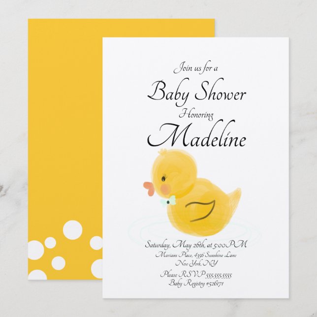 Rubber Duck Watercolored   Baby Shower   Rustic Invitation (Front/Back)
