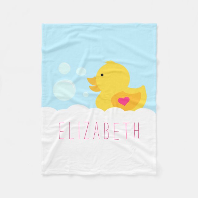 Rubber Duck With Pink Heart Fleece Blanket (Front)