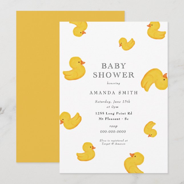 Rubber Duck Yellow Rub A Dub Dub Baby Shower Invit Invitation (Front/Back)