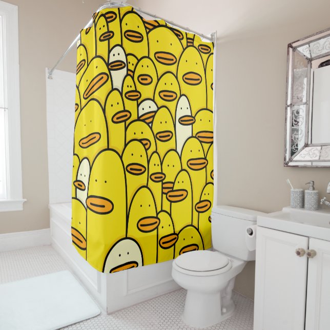 Rubber Duckie Doddle Art Pattern Shower Curtain (In Situ)