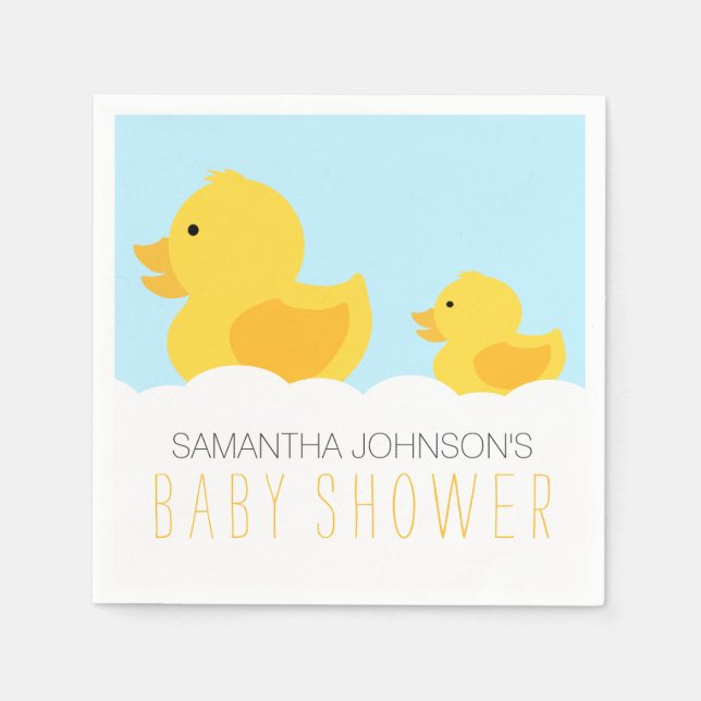 Rubber Duckies Yellow Neutral Baby Shower Napkin (Front)