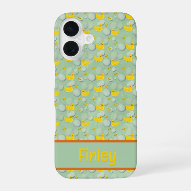 Rubber ducks and bubbles pattern iPhone 16 case (Back)