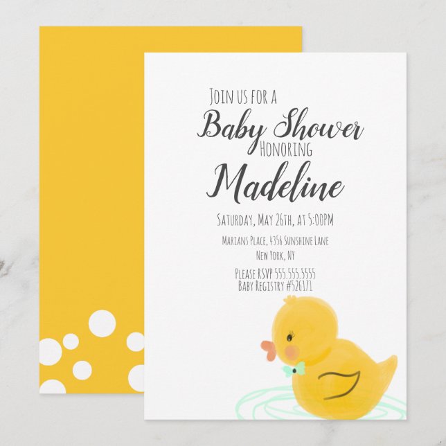 Rubber Ducks Hand Drawn  Baby Shower Invitation (Front/Back)
