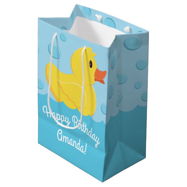 Rubber Ducky 1st Birthday Party Kids Baby Medium Gift Bag (Front Angled)