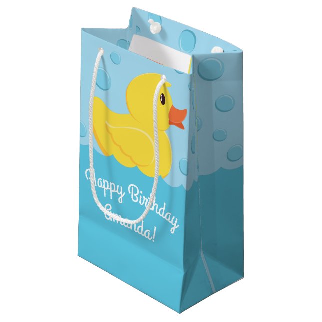 Rubber Ducky 1st Birthday Party Kids Baby Small Gift Bag (Front Angled)