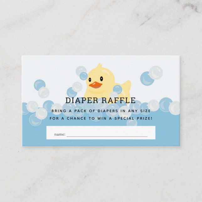 Rubber Ducky Baby Boy Blue Diaper Raffle Ticket Enclosure Card (Front)