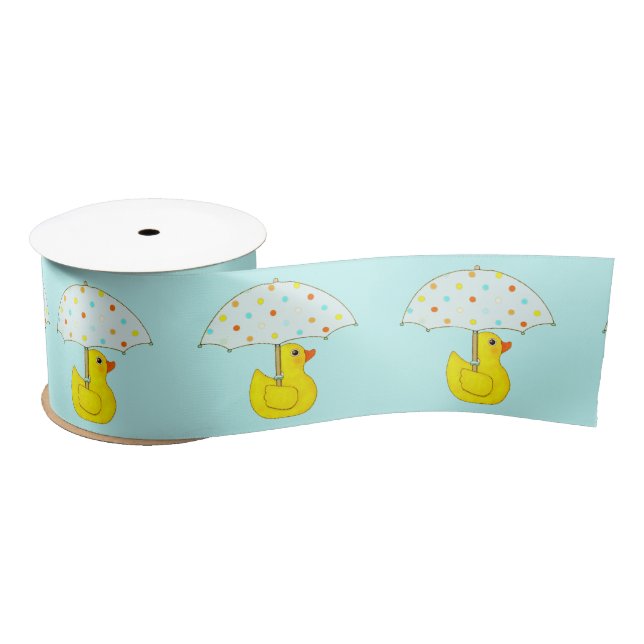 Rubber Ducky Baby Duckling Umbrella Satin Ribbon (Spool)