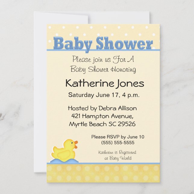 Rubber Ducky Baby Shower Invitation (Front)