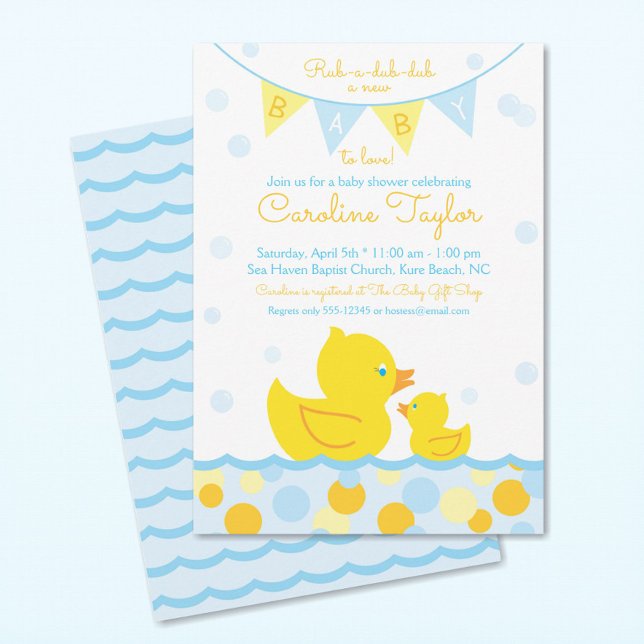 Rubber Ducky Baby Shower Invitation blue & yellow (Creator Uploaded)