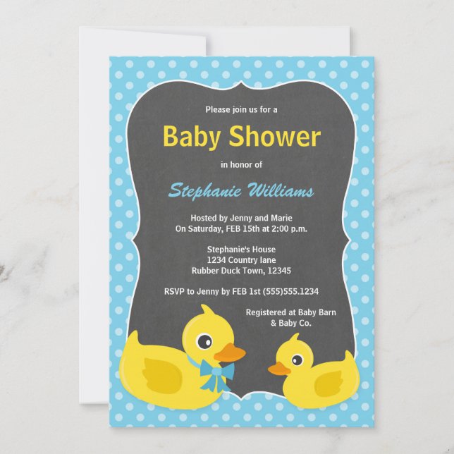 Rubber Ducky Baby Shower Invitation Blue & Yellow (Front)