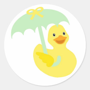 Rubber Ducky baby shower sticker & green umbrella