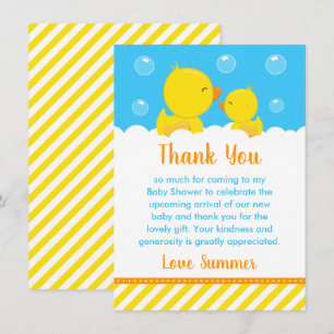 Rubber Ducky Baby Shower Yellow and Blue Thank You Card