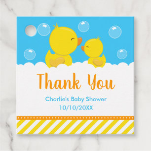 Rubber Ducky Baby Shower Yellow Blue Thank You Favour Tags
