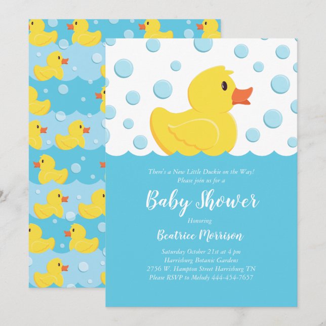 Rubber Ducky Baby Shower Yellow Gender Neutral Invitation (Front/Back)