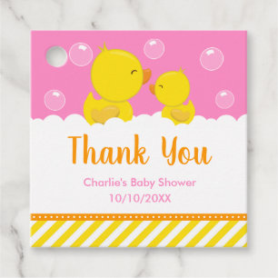 Rubber Ducky Baby Shower Yellow Pink Thank You Favour Tags