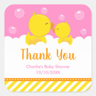 Rubber Ducky Baby Shower Yellow Pink Thank You Square Sticker