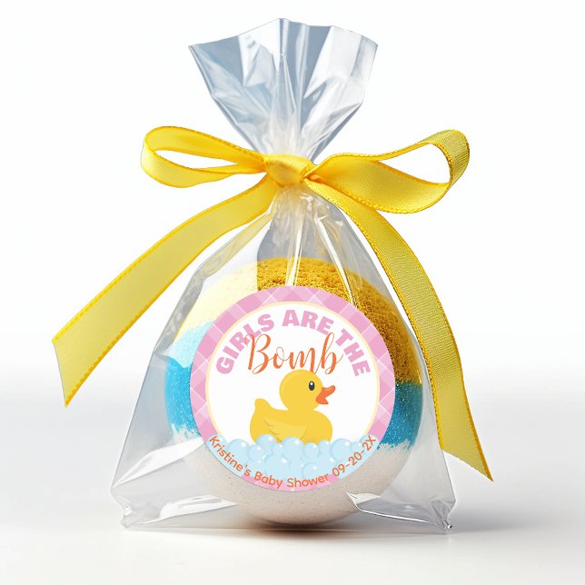 Rubber Ducky Bath Bomb Baby Shower Sticker – Class (Bath Bomb Baby Shower Rubber Duck Favor Tag - It's A Girl)