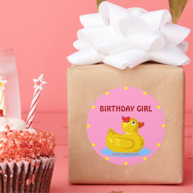 Rubber Ducky "Birthday Girl" Classic Round Sticker (Party)