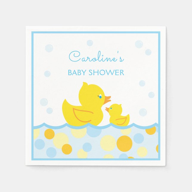 Rubber Ducky Blue & Yellow Baby Shower Napkin (Front)