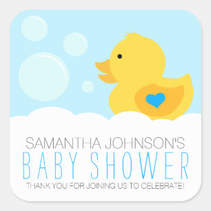 Rubber Ducky Bubble Bath Boy Baby Shower Square Sticker