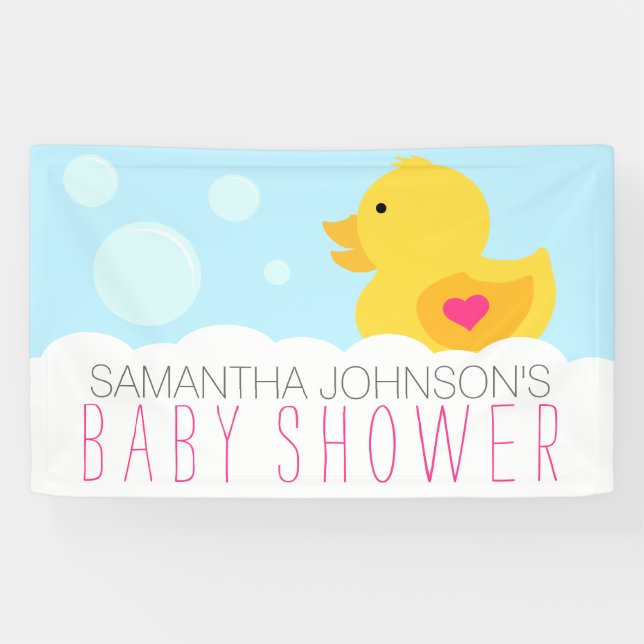 Rubber Ducky Bubble Bath Girl Baby Shower Banner (Horizontal)