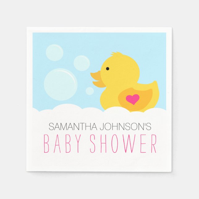 Rubber Ducky Bubble Bath Girl Baby Shower Napkin (Front)