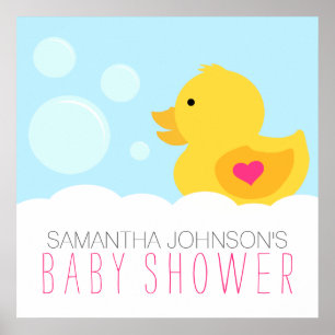 Rubber Ducky Bubble Bath Girl Baby Shower Poster