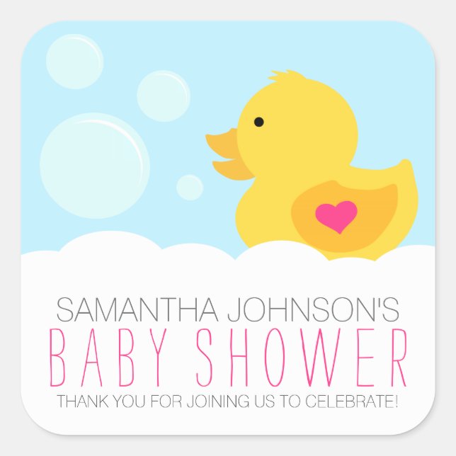 Rubber Ducky Bubble Bath Girl Baby Shower Square Sticker (Front)