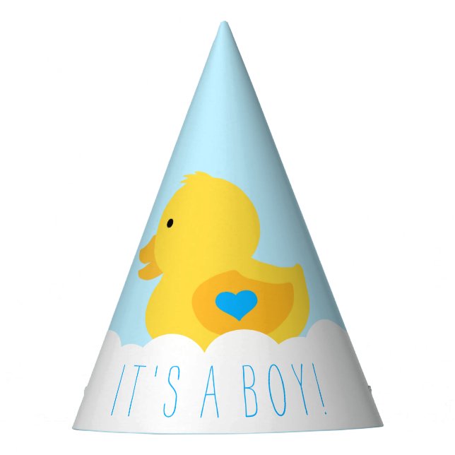 Rubber Ducky Bubble Bath It's A Boy Baby Shower Party Hat (Front)
