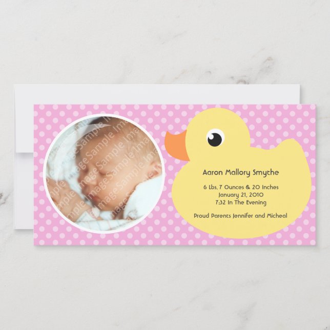 Rubber Ducky Bubble Frame New Baby Photo Cards (Front)